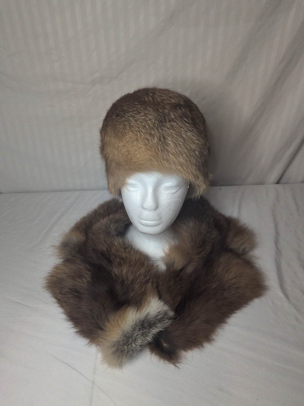 Women's Brown Fox Fur Hat and Matching Fox Fur Collar - Luxurious Winter Set